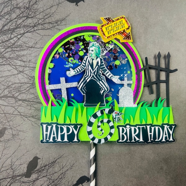 beetlejuice, cake topper, cake topper shaker, Halloween, birthday cake topper, shaker cake topper