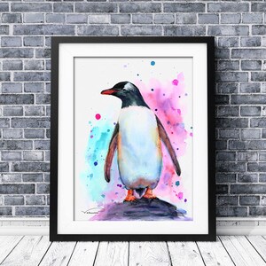 Penguin watercolor print, colorful penguin wall art, penguin painting, penguin poster, penguin nursery decor, penguin illustration
