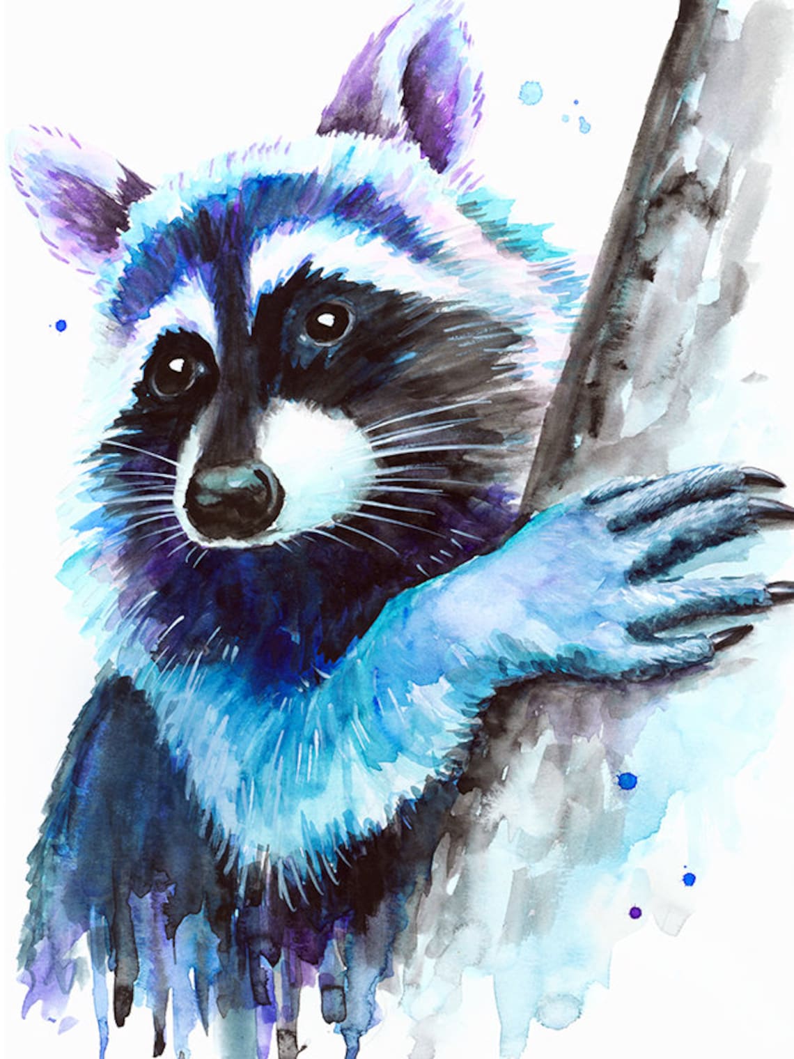 Raccoon Watercolor Print Colorful Raccoon Wall Art Raccoon Etsy