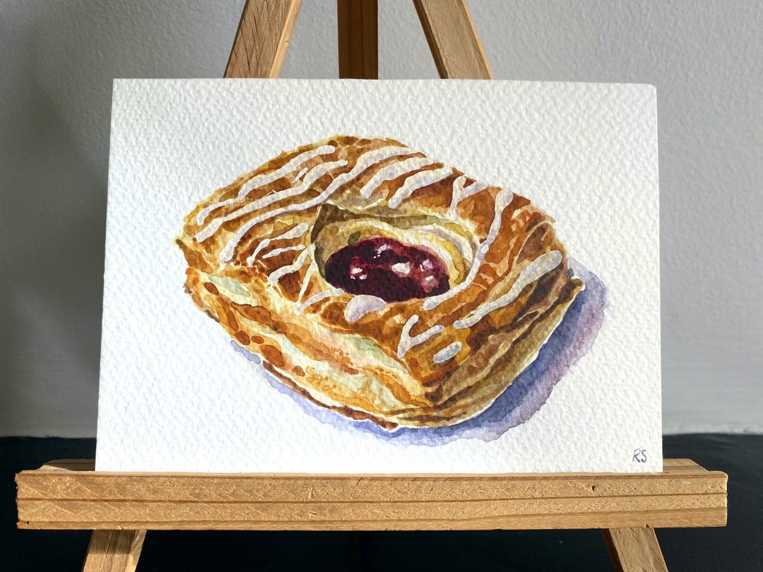 Original Watercolour Painting of a Danish Pastry, Danish Pastry ...