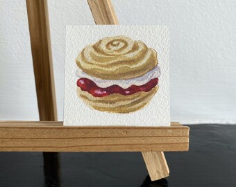 Tiny Original Gouache Painting, Viennese Swirl Illustration, Hand-Painted Biscuit Illustration, Original Tiny Viennese Swirl Painting