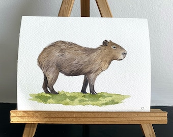 Original Watercolour Capybara Illustration, Hand Painted Capybara Artwork, Animal Illustration Painting, Cute Capybara Painting