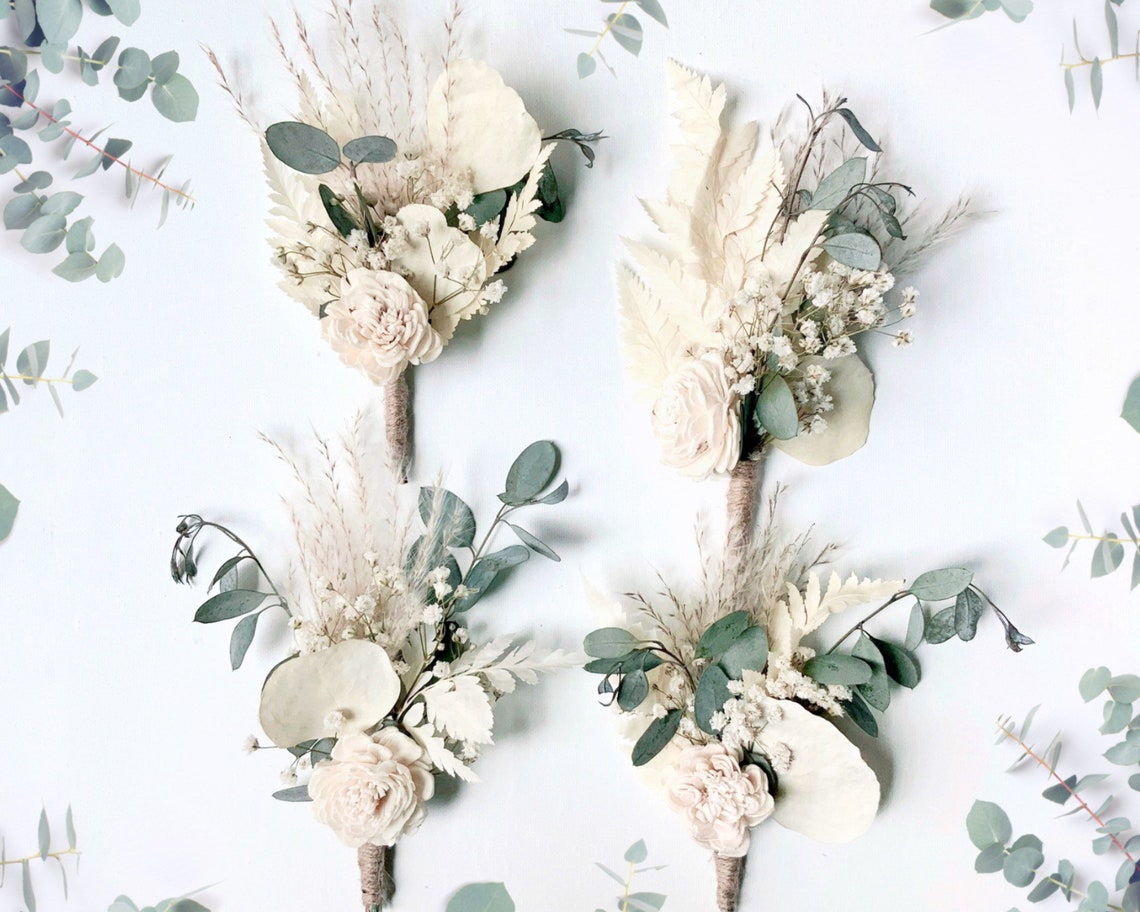 Pampas Grass and Eucalyptus Boutonniere Boutonniere for Men Etsy