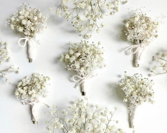 Mini Babys Breath Dried Flower Boutonniere, Mini Dried Flower Bouquet