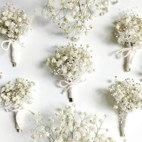 Mini Babys Breath Dried Flower Boutonniere, Mini Dried Flower Bouquet