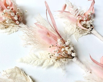 Blush and White Dried Flower Boutonniere for Wedding, Groom Boutonniere, Mini Dried Flower Bouquet