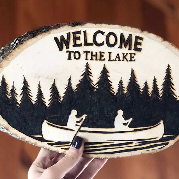 Lake house sign, canoe sign, lake house decor, camp sign, wooden lake sign, woodburned camp sign, welcome to the lake sign