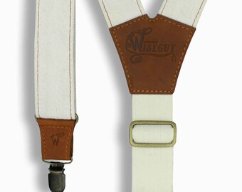 Wiseguy Army Green Elastic Handmade Suspenders 1.3 wide for Men with Premium Quality Brown Leather Parts
