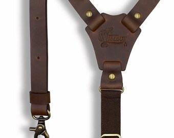 Wiseguy Army Green Elastic Handmade Suspenders 1.3 wide for Men with Premium Quality Brown Leather Parts