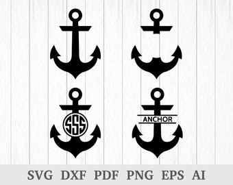 Anchor Monogram SVG, Nautical SVG, Split Anchor SVG, svg cutting files, Anchor clipart, cricut & silhouette, vinyl, dxf, ai, pdf, png, eps