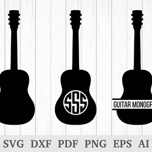 Monogram SVG-gitaar, gitaar silhouet SVG, gitaar Clipart, svg snijden-bestanden, muziek svg, cricut & silhouet, vinyl, dxf, ai, pdf, png, eps