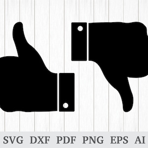 May include: Black and white silhouette of a thumbs up and a thumbs down hand gesture.
