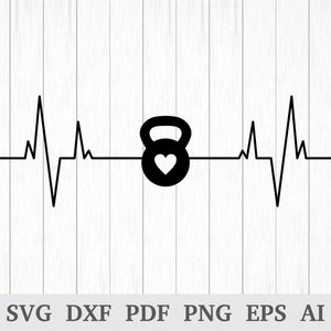 Sportschool SVG, heartbeat SVG, hart Pulse SVG, hart beat SVG, muziek hart SVG, waterkoker Bell SVG, cricut & silhouet, DXF, AI, PDF, PNG, EPS