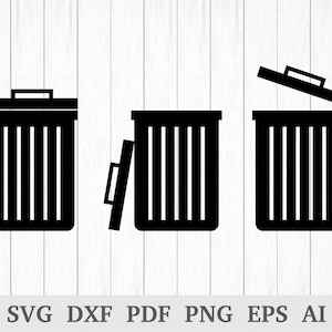 Müll kann Datei, Trash Bin SVG-Datei, Mülltonnen Svg, Papierkorb Svg, schneidedateien, Cricut & Kontur, Vinyl, Dxf, Ai, Pdf, Png, eps