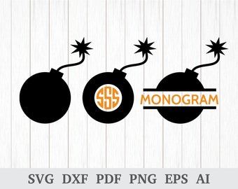 Bomba SVG, Bomba Monograma SVG, Bomba Clipart, Vector de Bomba, Serigrafía, cricut y silueta, vinilo, dxf, ai, pdf, png, eps