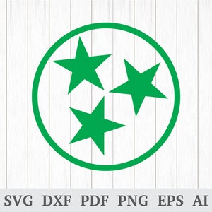 Staat Tennessee Tri Star SVG, TN sterren, svg-bestanden voor snijden, offerte svg, cricut & silhouet, vinyl, dxf, ai, pdf, png, eps