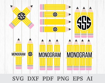 Crayon de monogramme SVG, SVG au crayon, crayon Split monogramme, fichiers de coupe svg, cricut & silhouette, écran, dxf, ai, pdf, png, eps