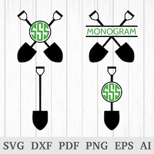 Shovel svg, Spade svg, Shovel Monogram svg, Shovel Clipart, Shovel Vector, Gardening SVG, cricut & silhouette, vinilo, dxf, ai, pdf, png, eps