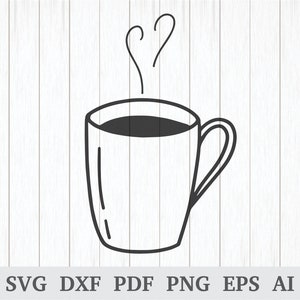 Heart Coffee cup SVG, Coffee cup heart steam svg, Coffee cup svg, Coffee mug svg, cut files for cricut & silhouette, screen printing