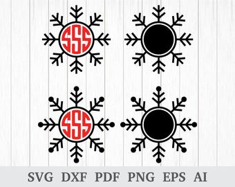 Snowflake Monogram SVG, Snowflake SVG, Christmas SVG, Winter svg, svg cutting file, cricut & silhouette, screen print, dxf, pdf, png, eps