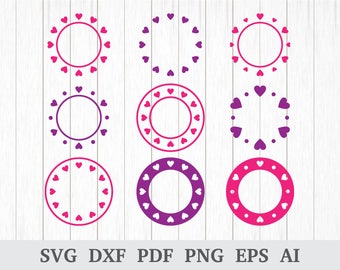 Heart Monogram Frame SVG, Circle Monogram Frame SVG, Heart svg, Valentine's Day SVG, cricut - silhouette, vinyle, dxf, ai, pdf, png, eps