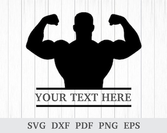 Body Builder split monogram SVG PNG – sportschool fitness gesneden bestand voor Cricut & silhouet, spiertraining naamframe, sportschool minnaar cadeau