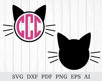 Cat Monogram SVG, Cat Monogram Frame, Cat Head SVG, Cat svg, Pet Monogram svg cutting files, cricut & silhouette, dxf, ai, pdf, png, eps