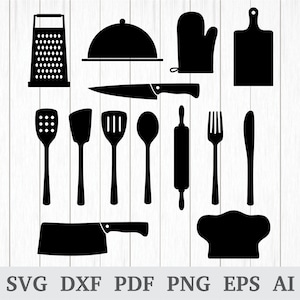 Kitchen Utensils svg, Kitchen SVG, Restaurant svg, Spoon svg, Knife svg, Fork svg, Chef svg, cricut & silhouette, dxf, ai, pdf, png, eps