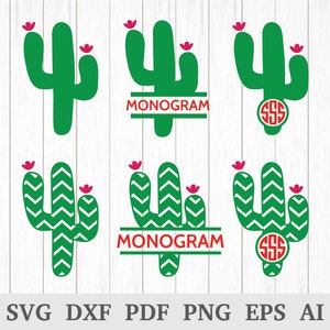 Cactus Monogram SVG, Cactus Svg, Cactus svg-bestand, Cactus clipart, illustraties van de Cactus, Cactus Vector, cricut & silhouet, dxf, ai, pdf, png, eps