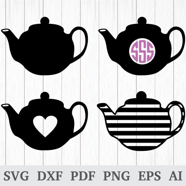 Théière en SVG, SVG, théière clipart, cuisine svg, silhouette de théière, bouilloire svg, SVG, cricut & silhouette, dxf, ai, pdf, png, eps de thé bouilloire pour le thé