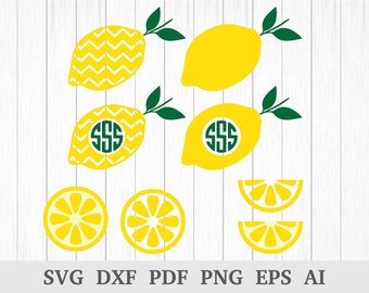 Lemon SVG, Lemon Monogram SVG, Lemonade svg, Citrus Svg, Lime SVG, Lemon Clipart /Vector, cricut & silhouette, vinyl, dxf, ai, pdf, png, eps
