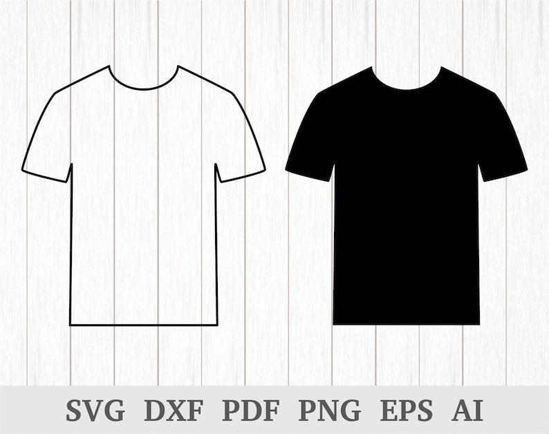 May include: Two outline images of a t-shirt, one white and one black. The t-shirts are simple and have a crew neck.