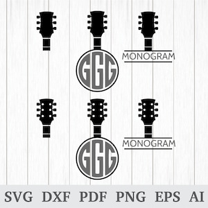 Guitar Monogram SVG, Guitar Headstock SVG, Guitar Head Svg, svg cutting files, Music svg, cricut & silhouette, vinyl, dxf, ai, pdf, png, eps