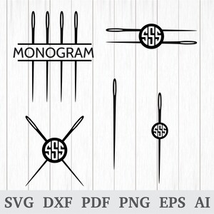 Puede incluir: Cuatro agujas de coser negras con un rectángulo blanco que dice "MONOGAM" encima. Debajo de las agujas hay un círculo con las letras "SSS" dentro. Hay otras tres imágenes de agujas de coser con círculos que contienen las letras "SSS".