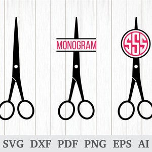 Scissors SVG, Scissors Monogram SVG, Hairdresser svg cutting files, Scissors Vector, cricut & silhouette, screen, dxf, ai, pdf, png, eps