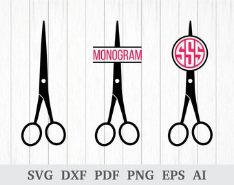 Scissors SVG, Scissors Monogram SVG, Hairdresser svg cutting files, Scissors Vector, cricut & silhouette, screen, dxf, ai, pdf, png, eps