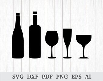 Gafas de vino SVG, Vino Copa SVG, Botella de vino SVG, Champagne svg, Alcohol Svg, Bar svg, cricut & silhouette, vinilo, dxf, ai, pdf, png, eps