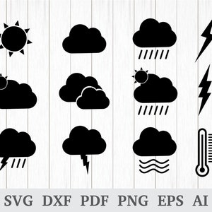 Weather SVG files, Weather Clipart, Weather clip art, Clouds svg file, Cloud svg file, Clouds, cricut & silhouette, dxf, ai, pdf, png, eps
