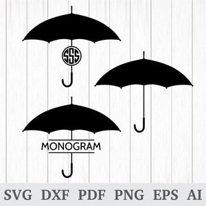 Parapluie SVG, Umbrella Monogram Svg, Umbrella Vector, Umbrella Clipart, svg cutting files, cricut silhouette, dxf, ai, pdf, png, eps image 1