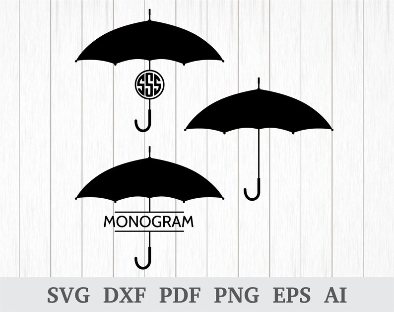 Parapluie SVG, Umbrella Monogram Svg, Umbrella Vector, Umbrella Clipart, svg cutting files, cricut silhouette, dxf, ai, pdf, png, eps image 1