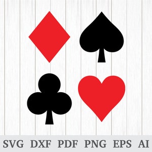 Karty garnitury SVG, playing Cards SVG, pik, Club, Diamond, Heart SVG plików, Poker SVG, Cricut & Silhouette, winylu, DXF, AI, PDF, PNG, EPS