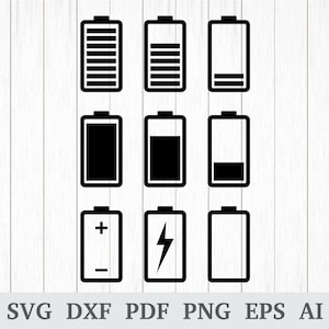 Battery SVG, Batteries SVG, Battery cutting file, Charging svg, Full Battery, Low Battery svg, cricut & silhouette, dxf, ai, pdf, png, eps