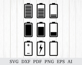 Battery SVG, Batteries SVG, Battery cutting file, Charging svg, Full Battery, Low Battery svg, cricut & silhouette, dxf, ai, pdf, png, eps