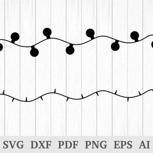 Świąteczne światła SVG, Świąteczne światła Clipart, Boże Narodzenie SVG, Sznur świątecznych świateł SVG, Cricut i sylwetka, dxf, ai, pdf, png, eps