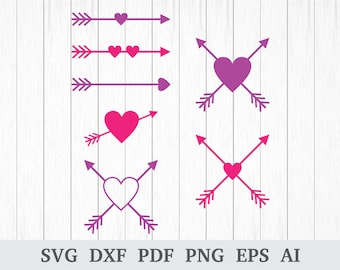 Heart Arrow SVG, Heart Arrow DXF, Arrow Heart svg, Arrow Heart Clipart, Arrow SVG File, cricut & silhouette, dxf, ai, pdf, png, eps