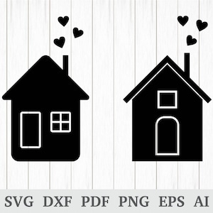ハウス ハート SVG、ハウス フレーム SVG、ハウス SVG、ハウス ハート ベクター、ホーム SVG、クリカット & シルエット、ビニール、DXF、AI、PDF、PNG、EPS