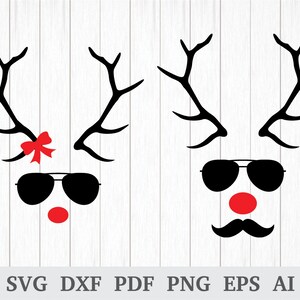 Deer SVG, Reindeer SVG, reindeer with glasses, Christmas SVG, svg cutting file, cricut & silhouette, vinyl, dxf, ai, pdf, png, eps
