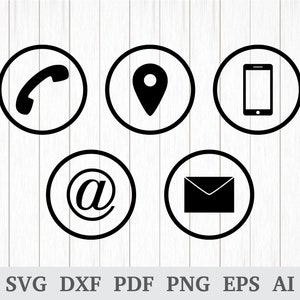 Icono del teléfono SVG, Mail SVG, Envelope svg, Contact us svg, Location Icon svg, Email svg, cricut & silhouette, dxf, ai, pdf, png, eps