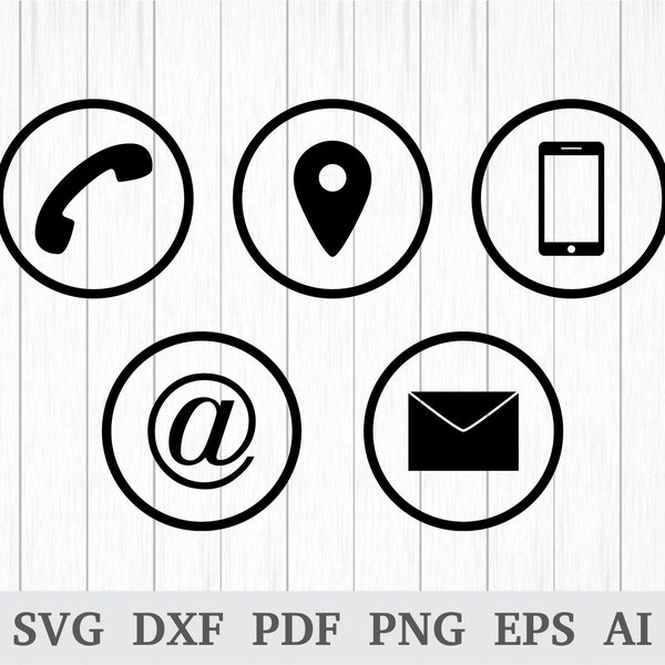 Phone Icon SVG, Mail SVG, Envelope svg, Contact us svg, Location Icon svg, Email svg, cricut & silhouette, dxf, ai, pdf, png, eps