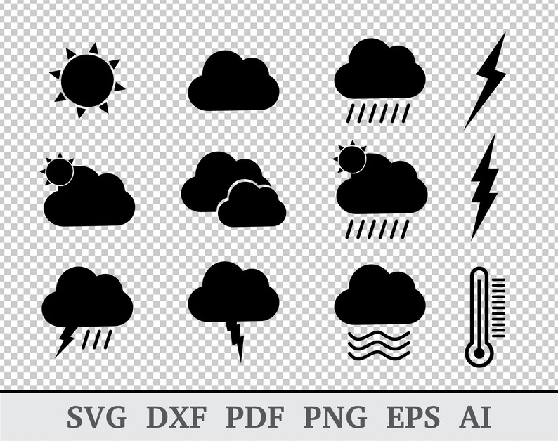 Set Weather Svg Weather SVG Files, Weather Clipart, Weather Clip Art, Clouds Svg File ...